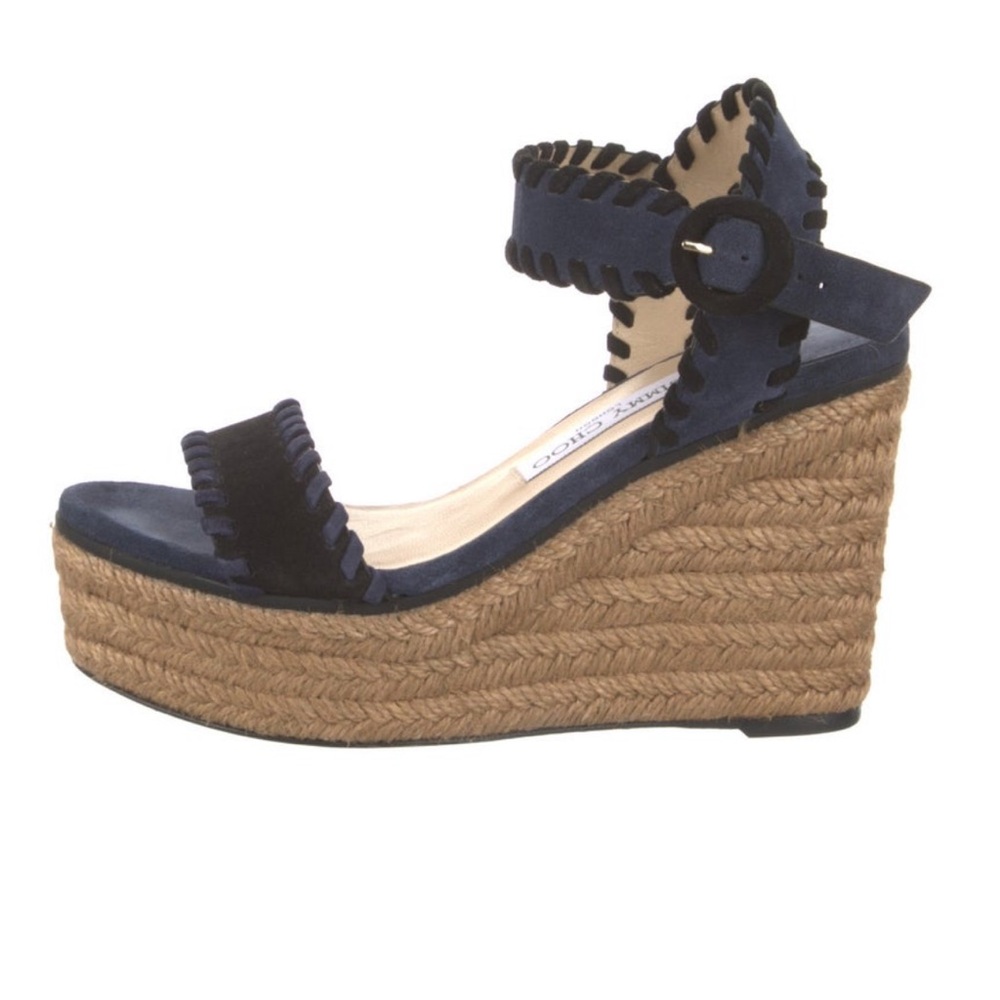 Jimmy Choo Navy and Tan Espadrille Wedges - Picture 4 of 7